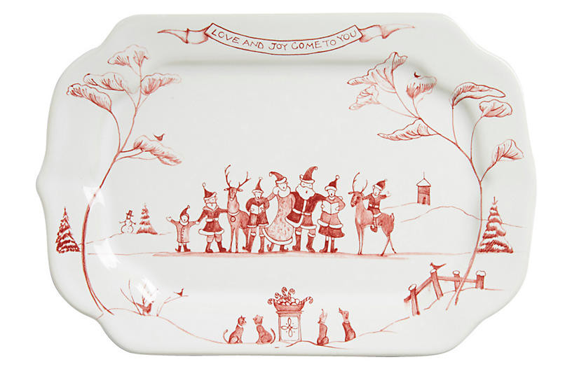 Country Estate Love & Joy Gift Tray, White/Ruby | One Kings Lane
