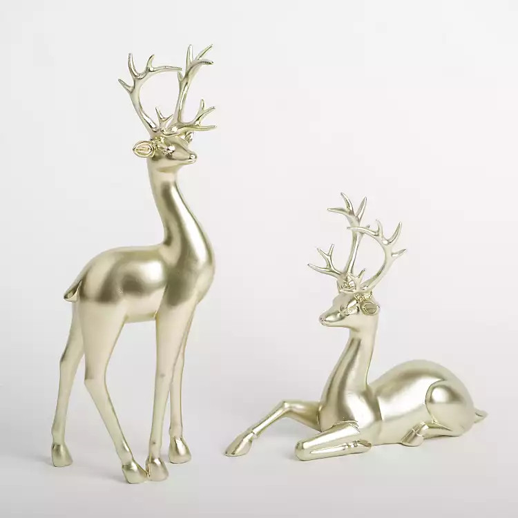 New! Gold Modern Reindeer Statues, Set of 2 | Kirkland's Home