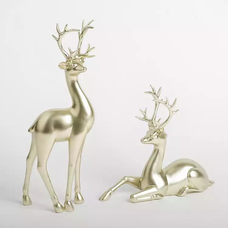 New! Gold Modern Reindeer Statues, Set of 2 | Kirkland's Home