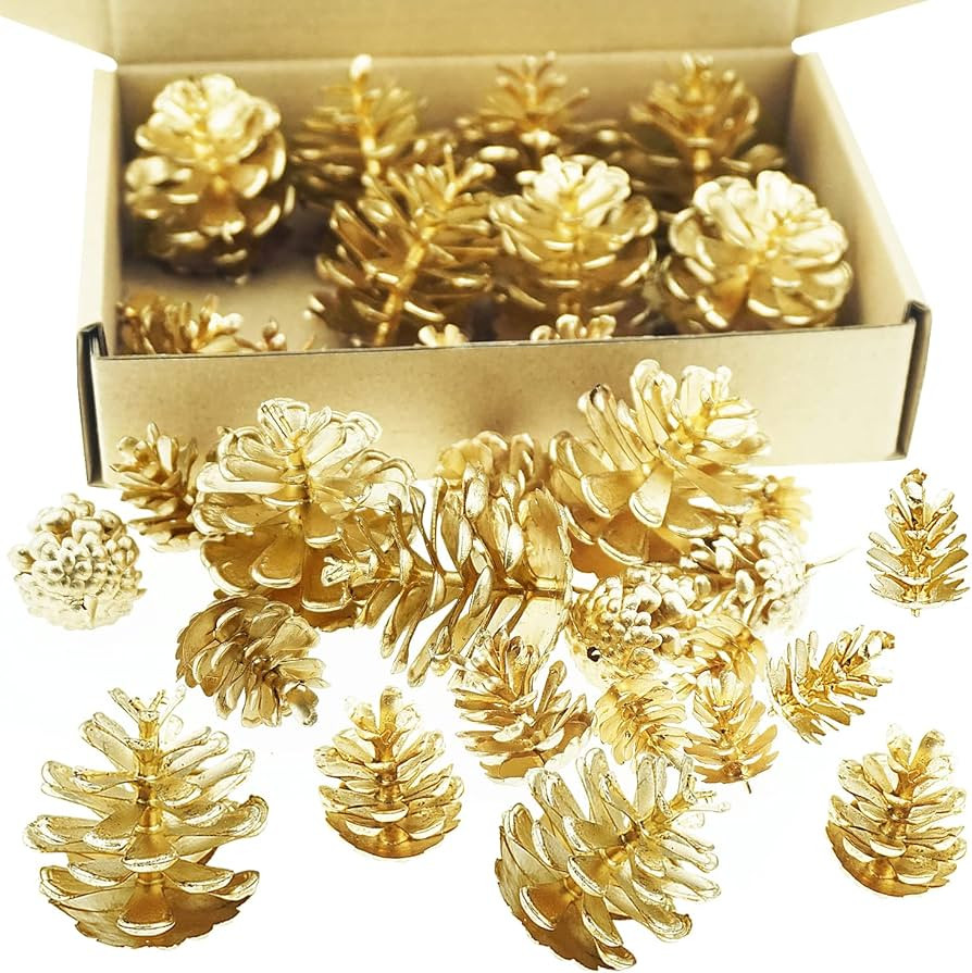 30 Counts Artificial Pine Cones Small Gold Pinecones Ornaments Christmas Pine Cones Bulk for Craf... | Amazon (US)