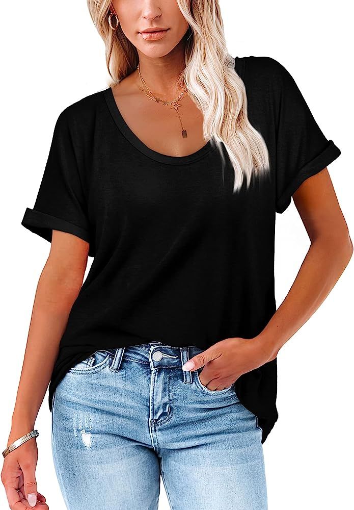 WIHOLL T Shirts for Women Loose Fit Short Sleeve Summer Tops | Amazon (US)