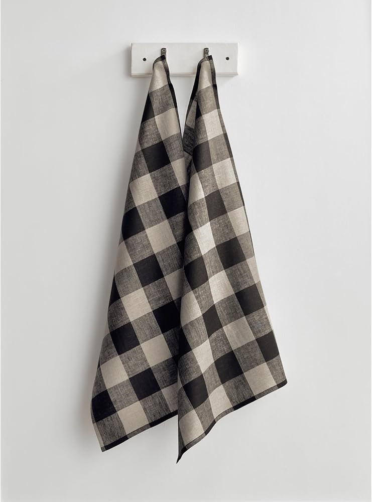 Solino Home Linen Kitchen Towels Set of 2 – Natural and Black 17 x 26 Inch – 100% Pure Linen ... | Amazon (US)