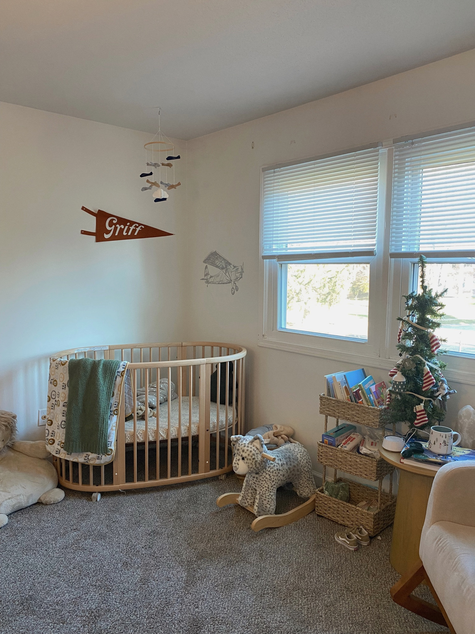 Nursery, boho nursery, vintage nursery, boy nursery, neutral crib, rocking chair, mobile 

#LTKbump #LTKGiftGuide #LTKbaby