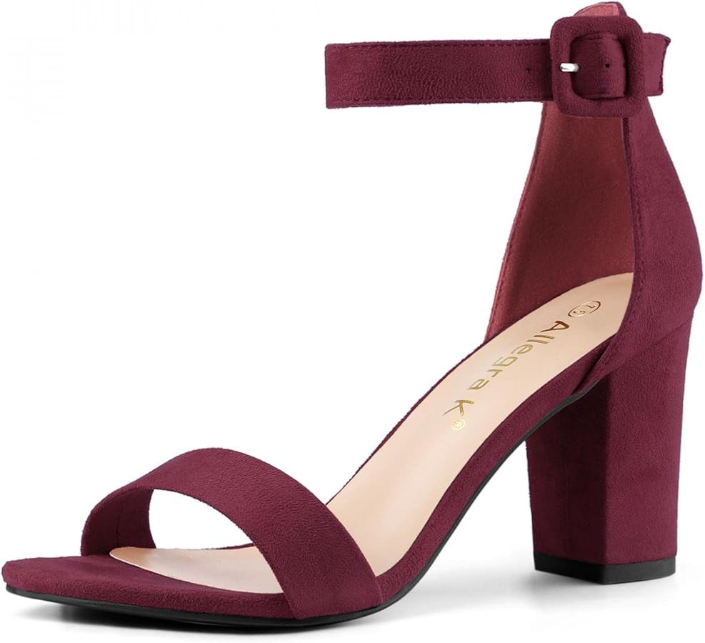 Allegra K Women's Open Toe High Chunky Heel Buckle Ankle Strap Sandals | Amazon (US)