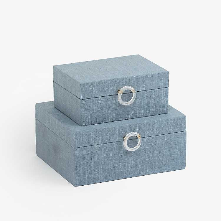 Blue Linen Claire Wooden Boxes, Set of 2 | Kirklands