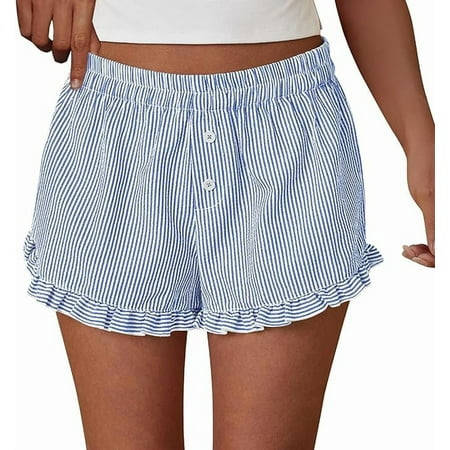 PRETTYGARDEN Womens Boxer Shorts Y2K Ruffle Shorts Summer Spring Lounge Striped Casual Beach Bottoms Pockets | Walmart (US)