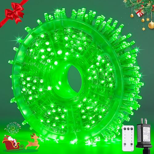 JMEXSUSS 400 LED Green Christmas Lights Indoor Outdoor, 132ft String Lights Plug in with Remote, 8 Modes Clear Wire Christmas Tree Lights for Room Garden Patio Outside Party Xmas Tree Decor | Amazon (US)