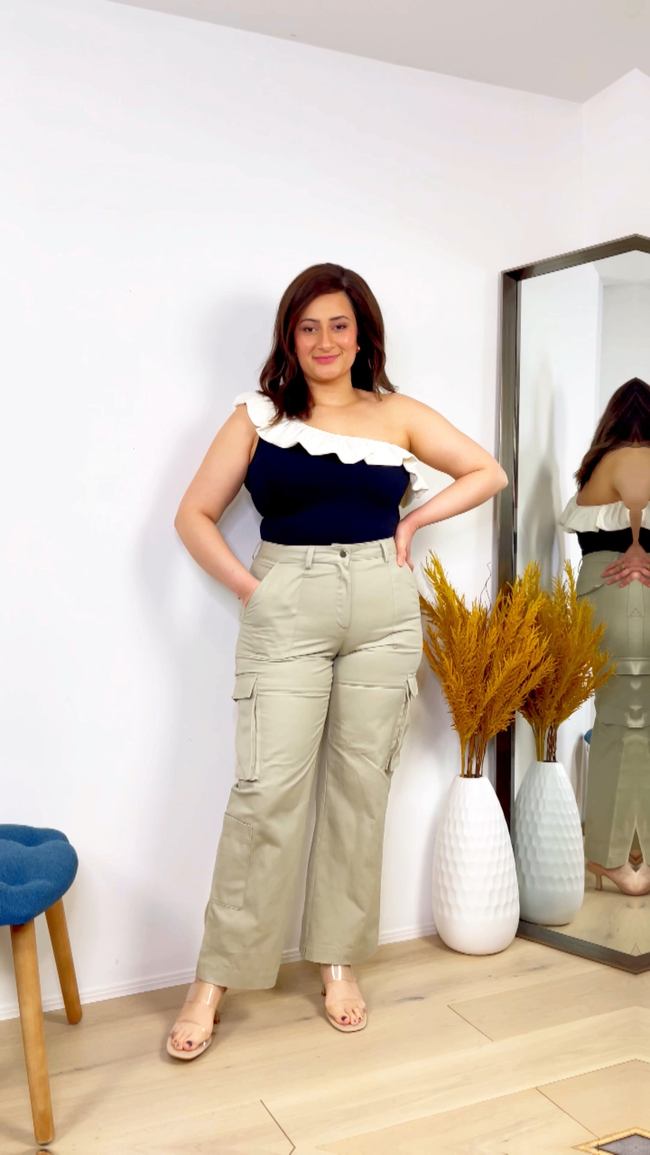 New in H&M spring arrivals. Spring outfit. High waisted cargo pants and one shoulder ruffle top comes in 2 more colors fits TTS 


#LTKFind #LTKstyletip #LTKunder50