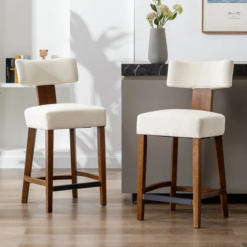 Mid Century Modern Bar Stools Set Of 2, Farmhouse Linen Fabric Upholstered 26.25" Counter Chairs ... | Wayfair Professional