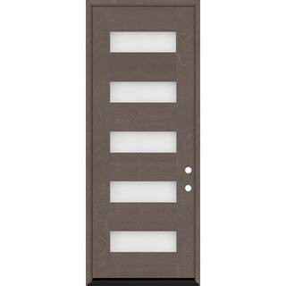 Regency 36 in. x 96 in. 5L Modern Frosted Glass LHIS Ashwood Stained Fiberglass Prehung Front Doo... | The Home Depot