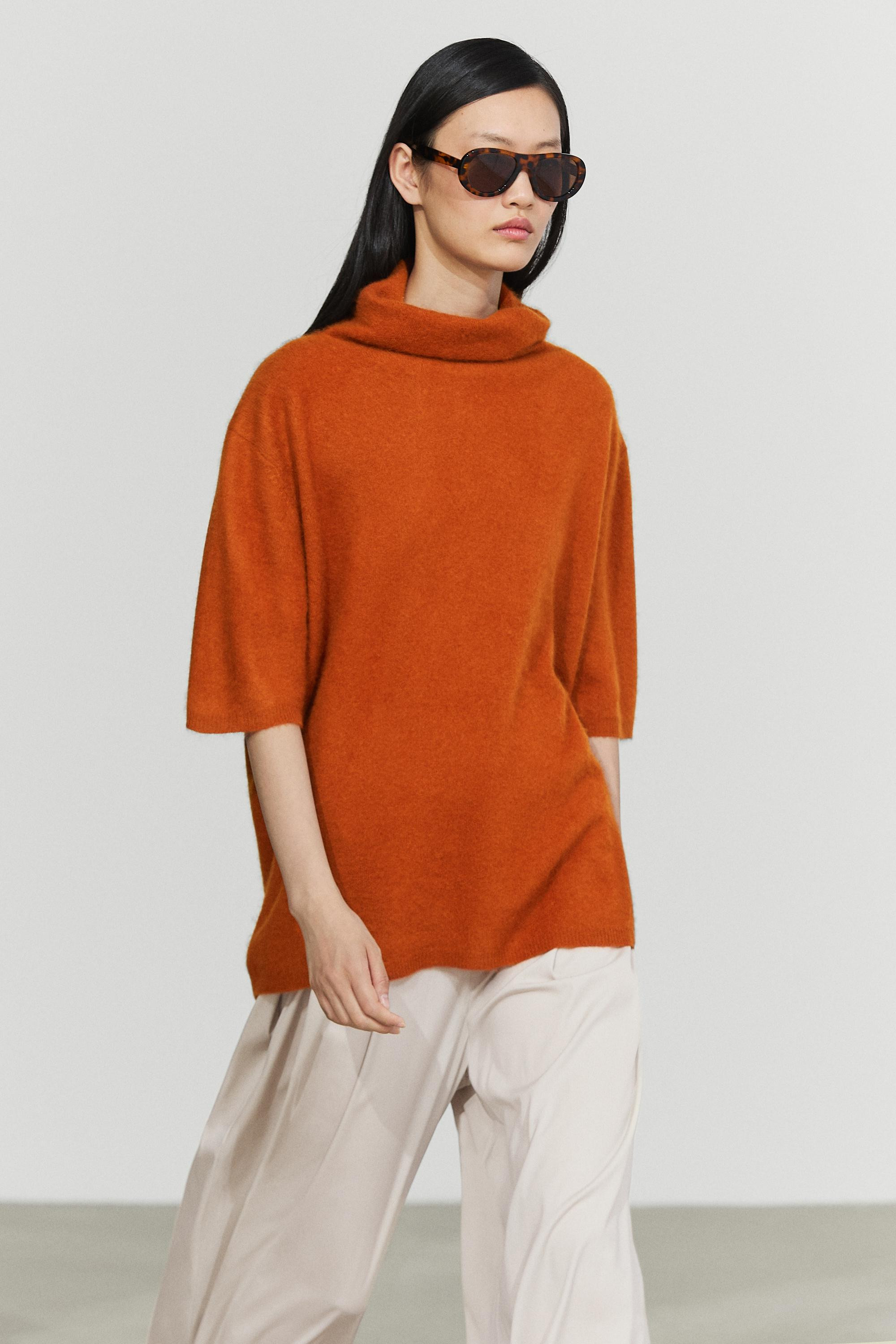 100% wool oversize short-sleeve knit sweater | Massimo Dutti UK