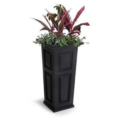 Mayne 16-in x 32-in Black Resin Self Watering Planter with Drainage Holes | Lowe's