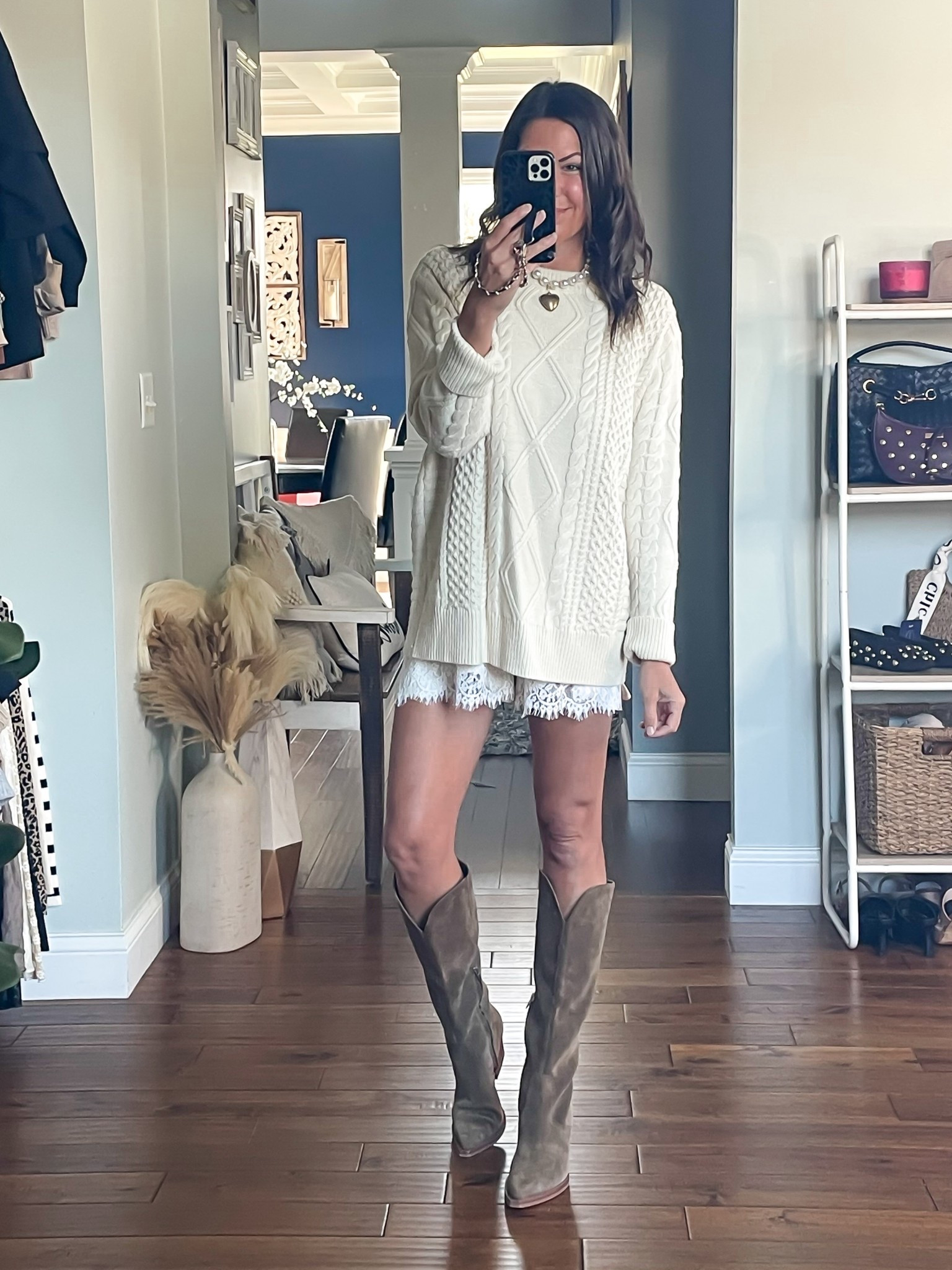 Lace shorts, chunky sweater, boots
Fall style 

#LTKStyleTip #LTKOver40 #LTKFindsUnder50