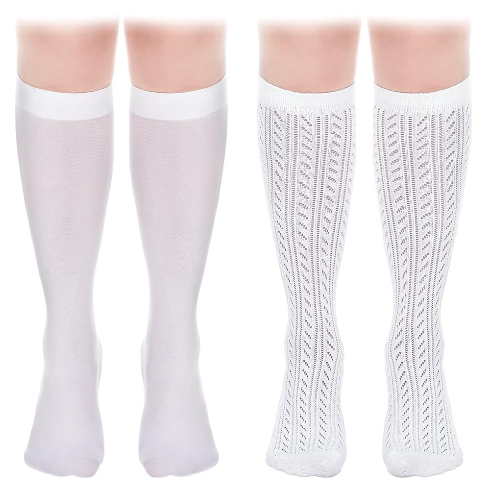 Suhine 2 Pair Oktoberfest Socks German Dirndl Knee High Socks with Bows Lace Trim Ruffle White St... | Amazon (US)