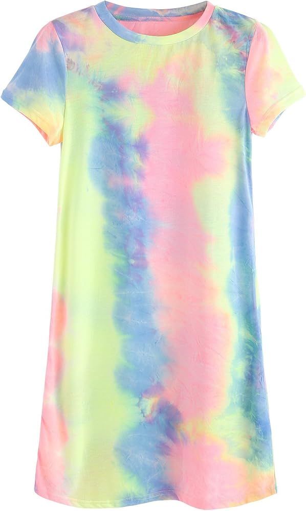 Loose Casual Short Sleeve Tie Dye Ombre Swing T-Shirt Tunic Dress | Amazon (US)