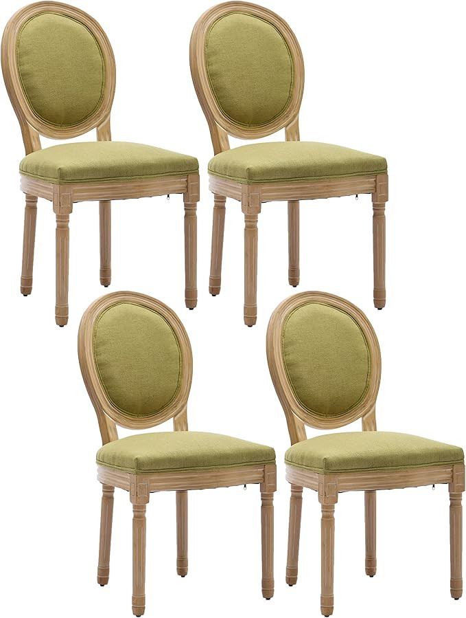 French Farmhouse Dining Chairs Set of 4, Solid Wood Frame with Antique Finish and Linen Upholster... | Amazon (US)