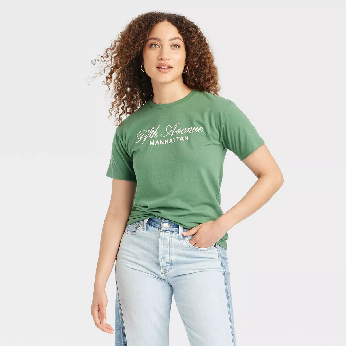 Women's Fifth Avenue Manhattan Short Sleeve Graphic T-Shirt - Green L | Target