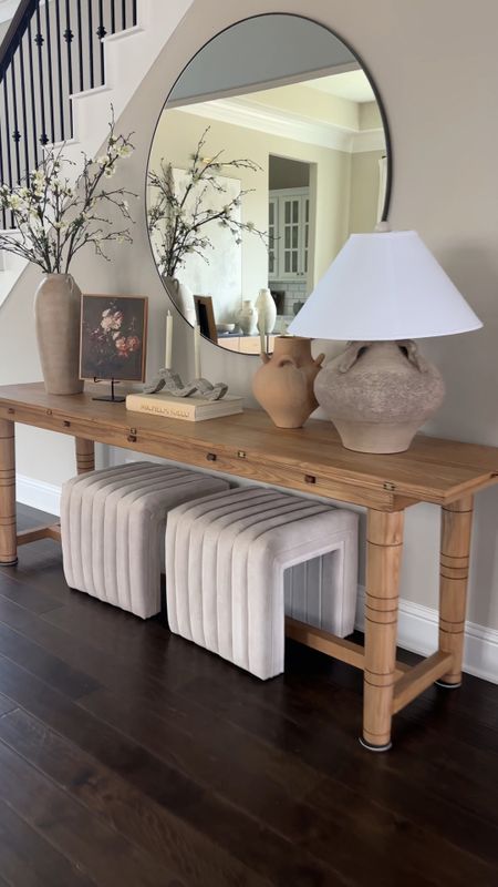 My new entryway table is a console table and converts to a dining table for up to 8!! Now that’s cool!! I linked everything here, from the afloral vase and stems, to the marble candle holder and terracotta vase! The ottomans are also linked and the look alike from Target. My lamp is discontinued so I linked a similar one. 

👉👉 Limited time discount code: INSIDER20 for 20% off

#LTKVideo #LTKHome #LTKStyleTip