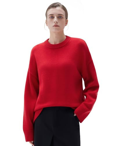 SUUKSESS Cashmere Women Oversized Long Sleeve Pullover Sweater 2025 Fall Winter Crew Neck Jumper Tops (True Red,XS) | Amazon (US)