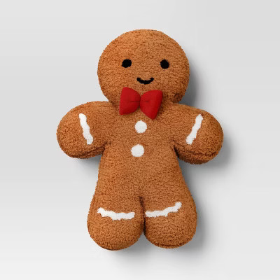 Christmas Shaped Gingerbread Man Faux Shearling Throw Pillow Brown - Wondershop™ | Target