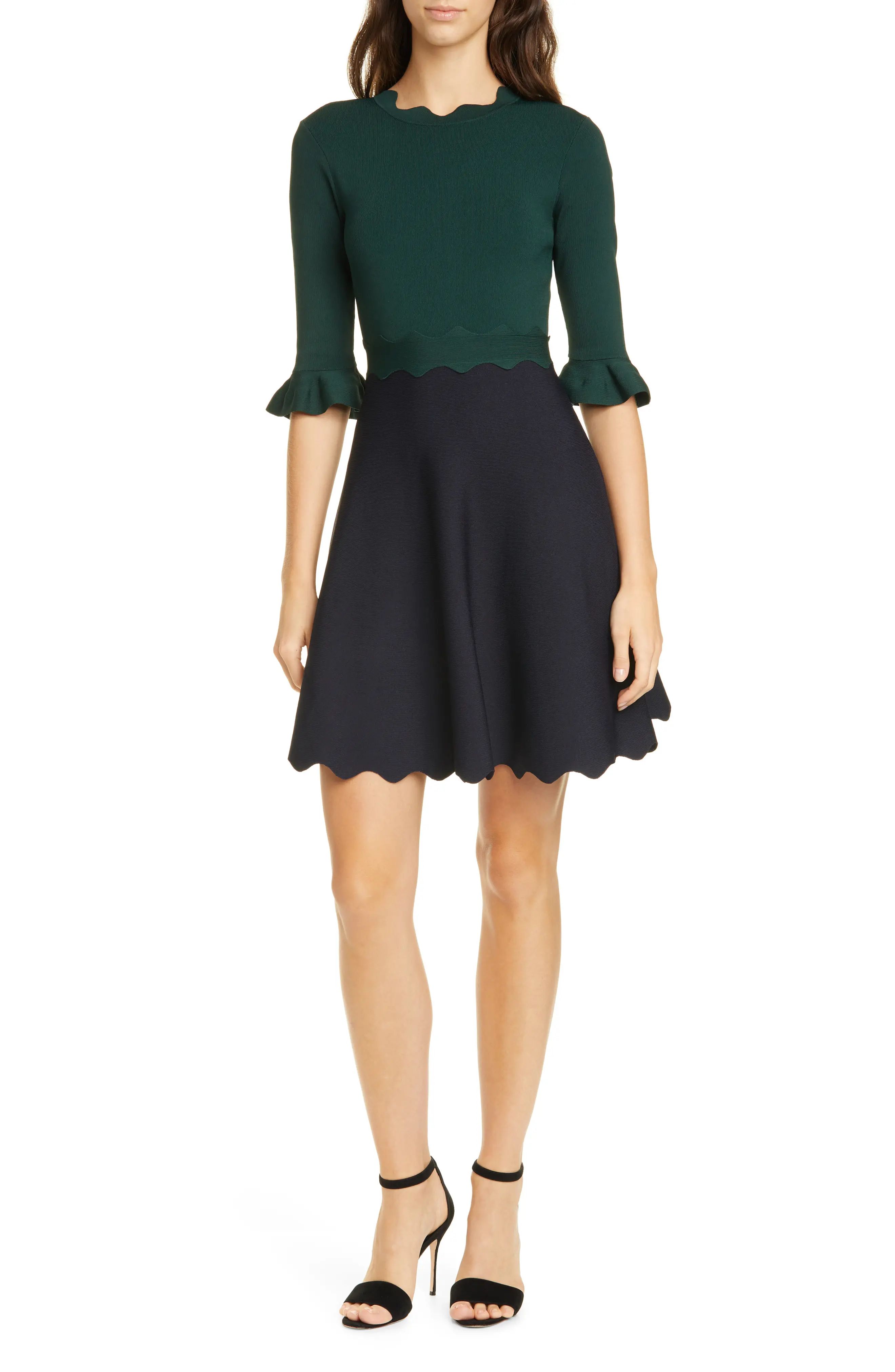Women's Ted Baker London Lauron Fit & Flare Sweater Dress, Size 2 (fits like 4-6 US) - Blue/green | Nordstrom