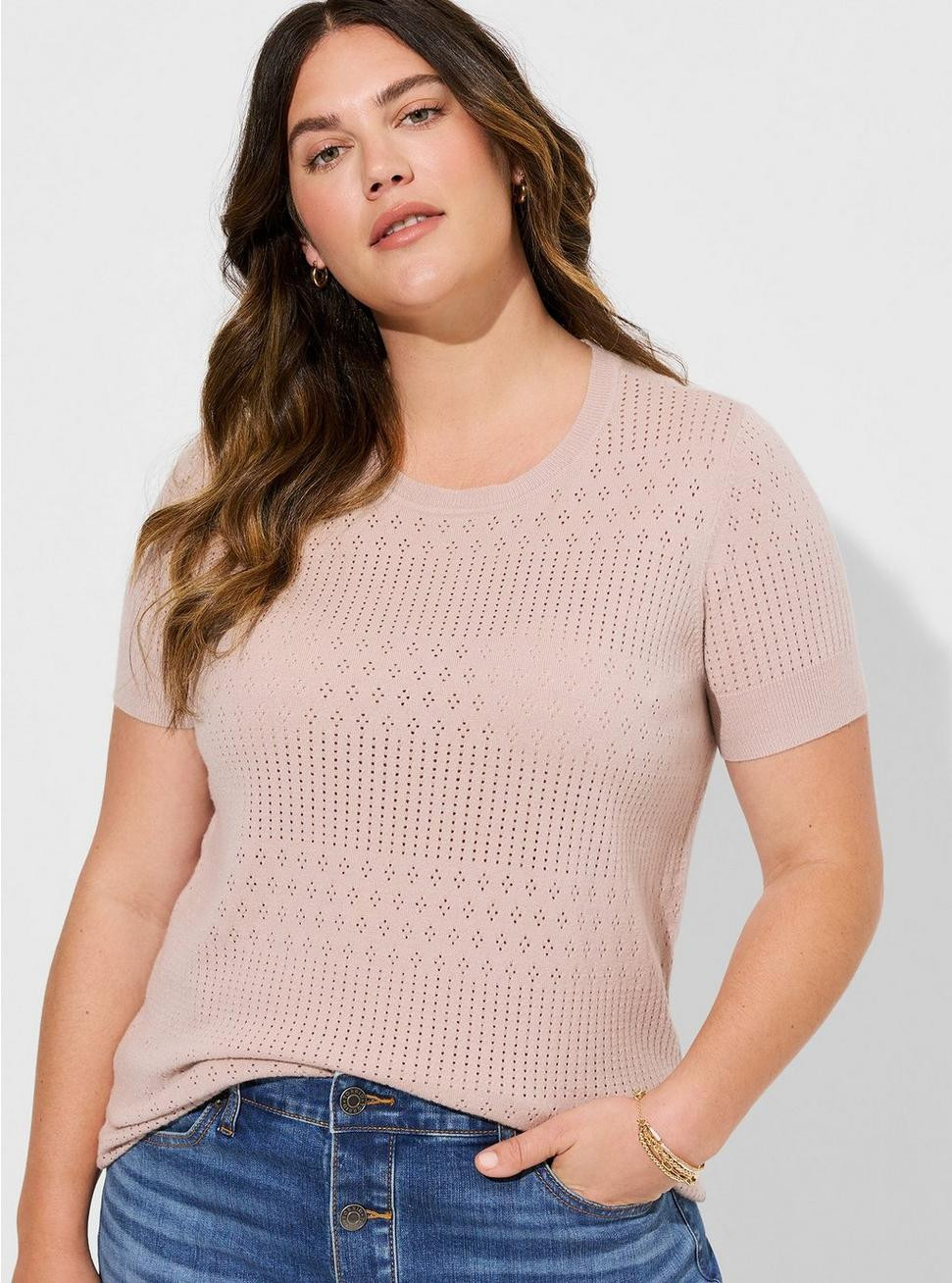 Everyday Soft Pointelle Pullover Short Sleeve Sweater | Torrid (US & Canada)