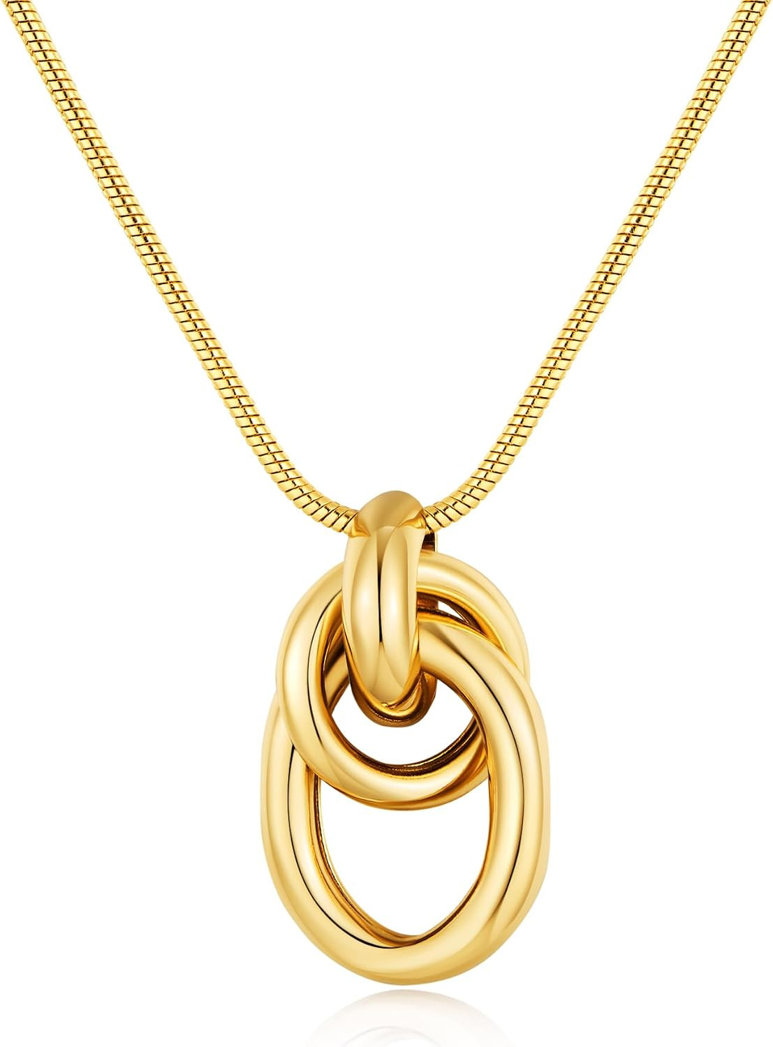Gold Pendant Necklace for Women Chunky Knot Statement Necklaces 14K Gold Plated Snake Chain Trendy Jewelry Gift | Amazon (US)