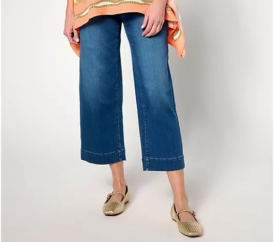 Belle by Kim Gravel Tall TripleLuxe Denim Wide Leg Cropped Pants - QVC.com | QVC