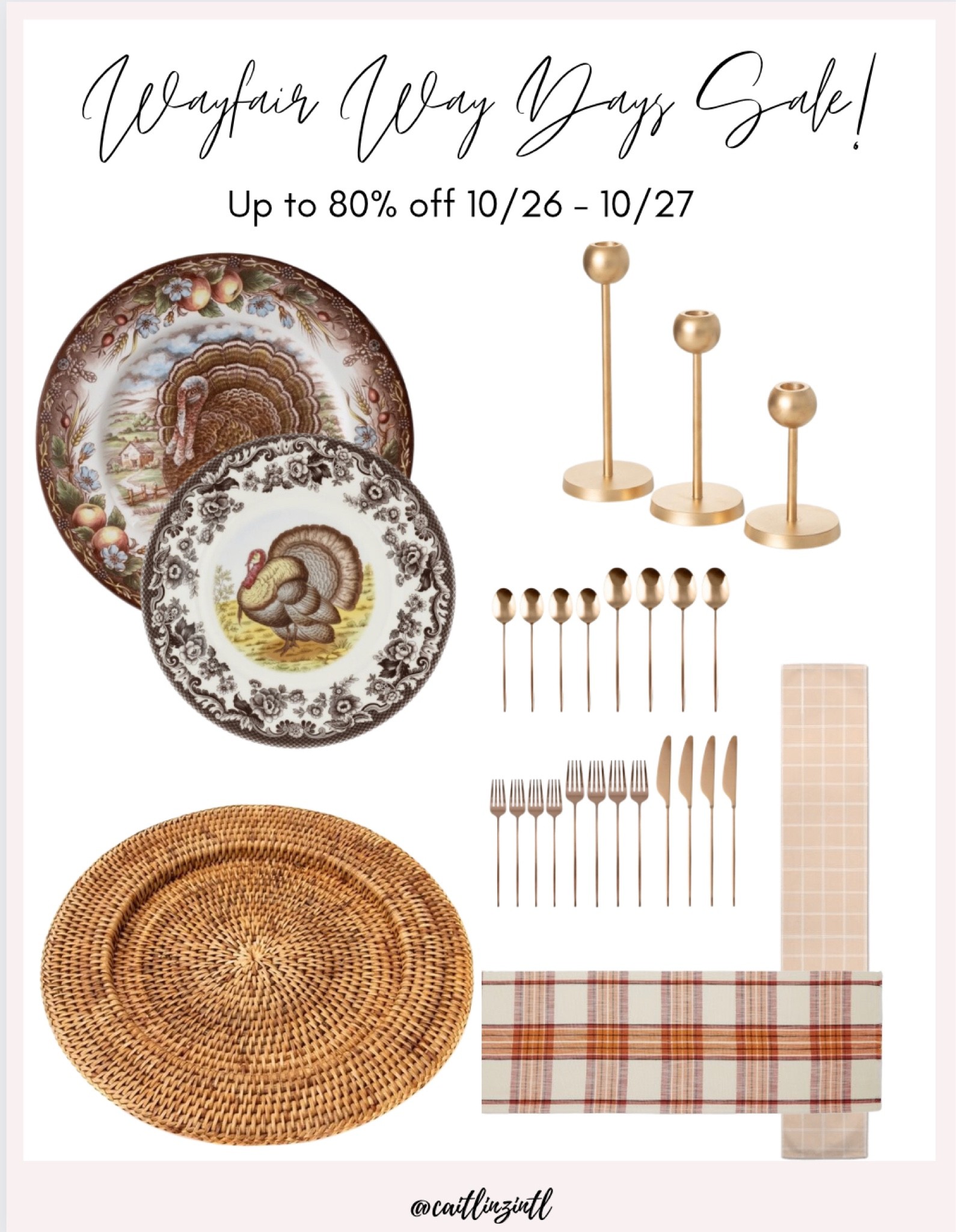Thanksgiving table decor // turkey plates, woven chargers, gold candlesticks and neutral table runner - all on sale through tonight! 

#LTKsalealert #LTKSeasonal #LTKhome