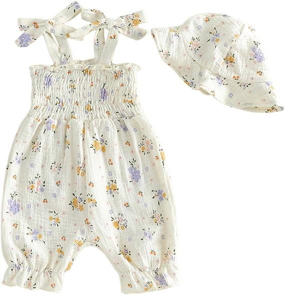 Baby Girl One Piece Romper with Hat, Newborn Infant Floral Heart Tulip Print Romper Jumpsuit for ... | Amazon (US)