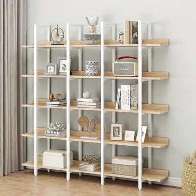 5 Tier Bookcase - Home Office Open Bookshelf with Vintage Industrial Style, MDF Board and Metal Frame | Wayfair North America