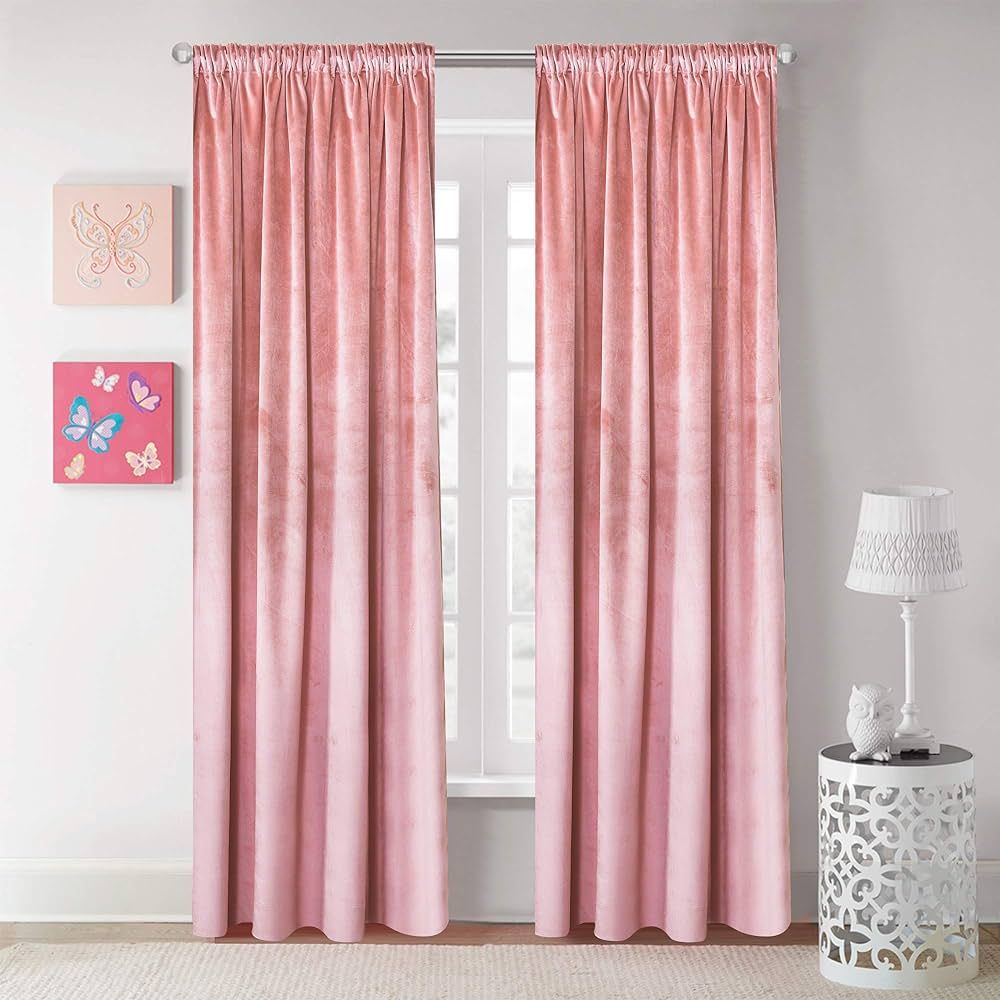 Roslynwood Velvet Curtain Panels Blush Room Darkening Window Super Soft Luxury Drapes for Bedroom... | Amazon (US)