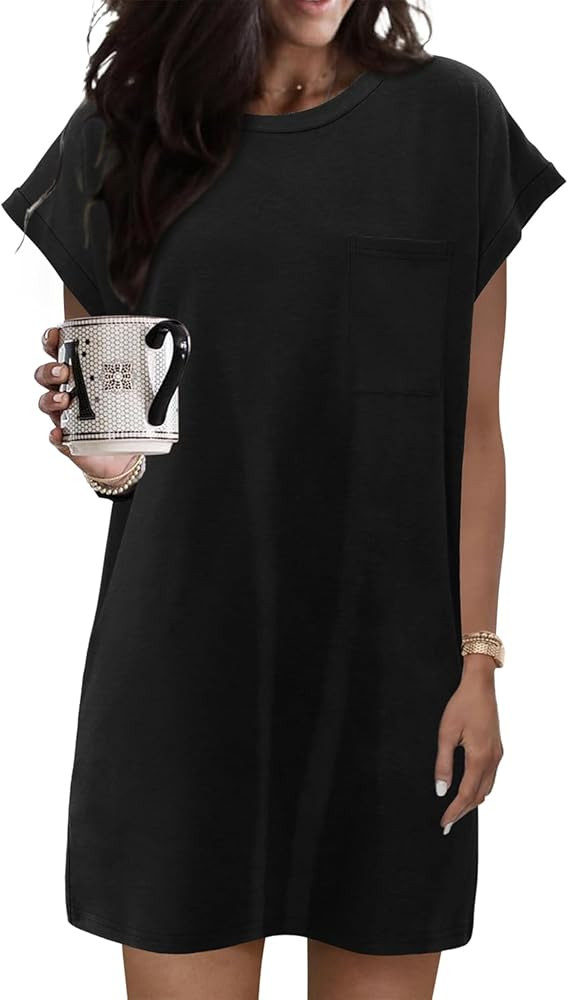 KISSMODA T Shirt Dress Casual Short Sleeve Beach Cover Up Tunic Tops | Amazon (US)