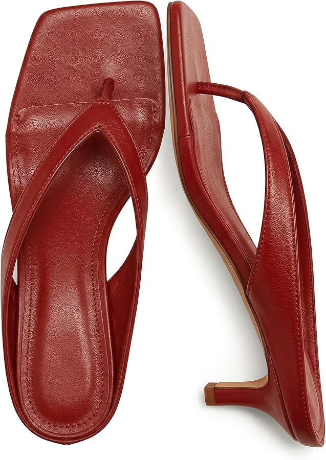 Riekhany Riekany Kitten Heeled Sandals for Women Slip On Square Clip Toe Flip Flips Low Heel Pump... | Amazon (US)