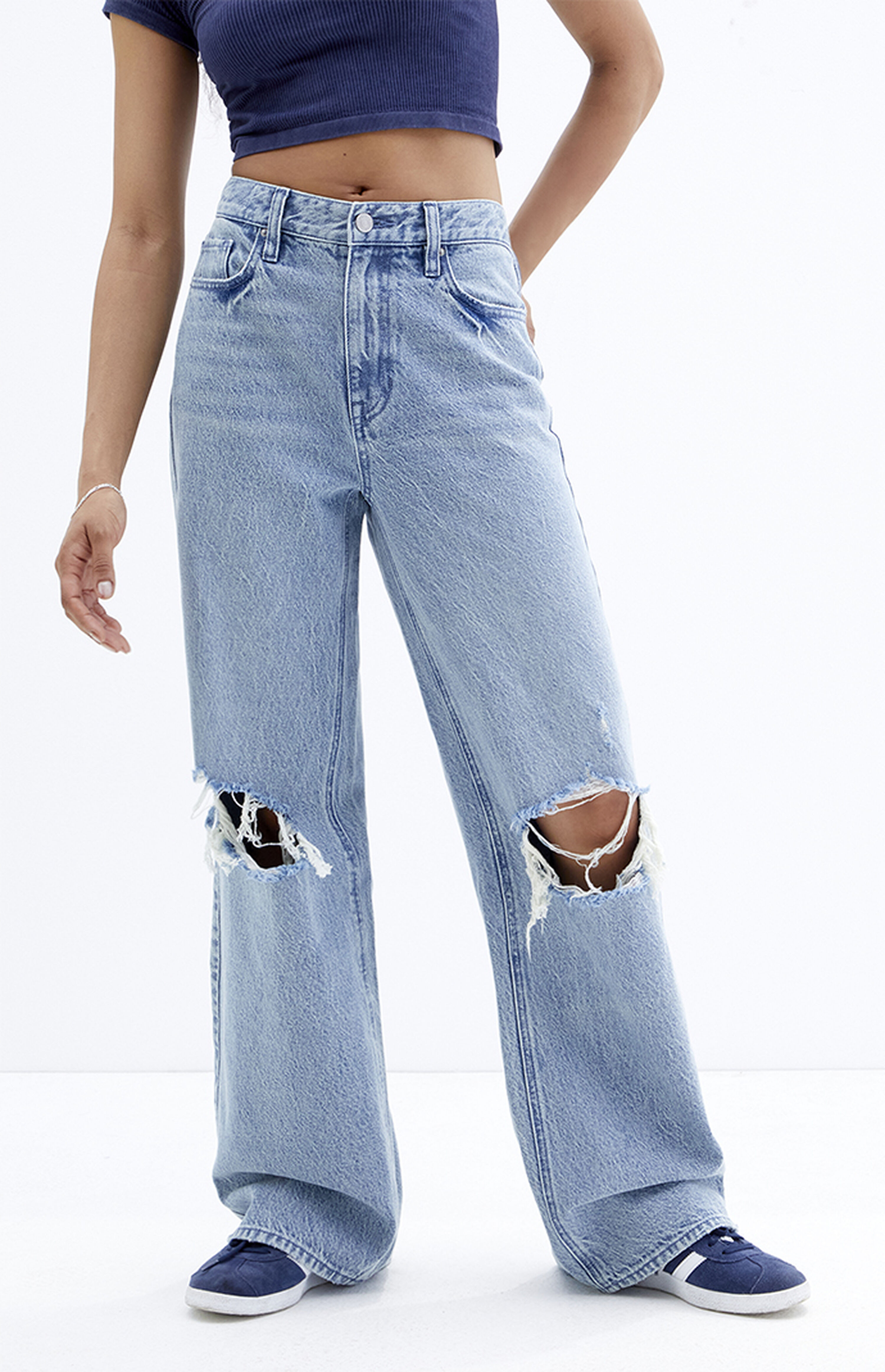 PacSun Cali Light Indigo Ripped Knee Baggy Boyfriend Jeans | PacSun