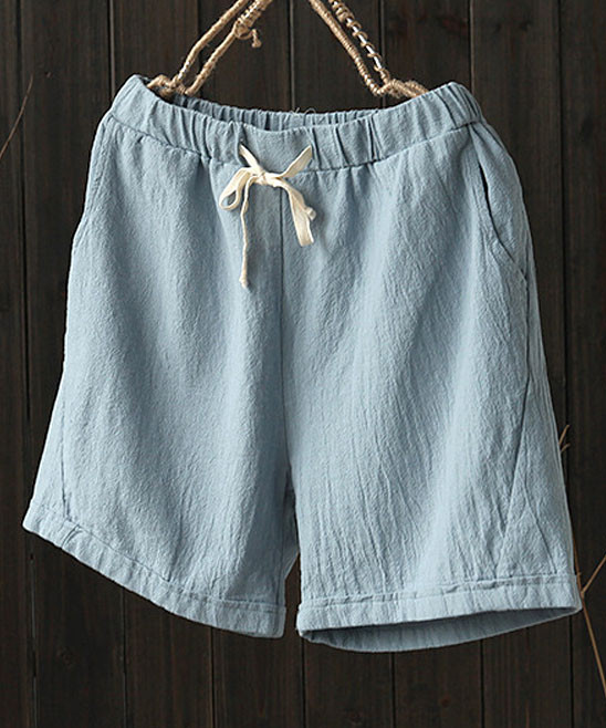 CELLABIE Women's Casual Shorts Picture - Light Blue Pocket Drawstring Shorts - Women | Zulily