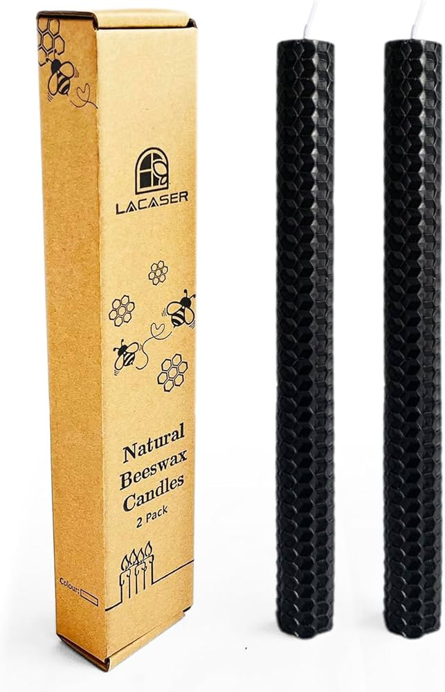 Lacaser Beeswax Black Taper Candles Set of 2 Pcs, 9" Long Candles for Candlesticks in Black, Drip... | Amazon (US)