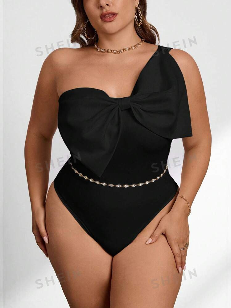 Firerie Plus Size Elegant Bow Decor Sleeveless Bodysuit | SHEIN