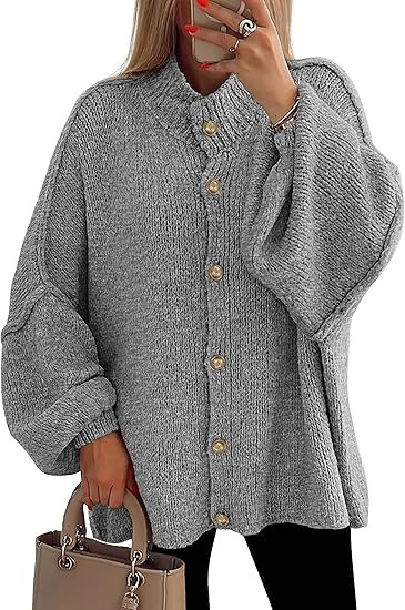 PRETTYGARDEN Women's Winter Button Down Cardigan Sweaters Mock Neck Lantern Long Sleeve Chunky Kn... | Amazon (US)
