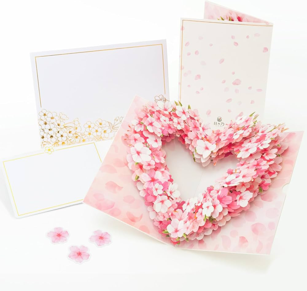 3D Pop-Up Sakura Heart Card with Slide-Out Message Note – Handcrafted Floral Design – Perfect... | Amazon (US)