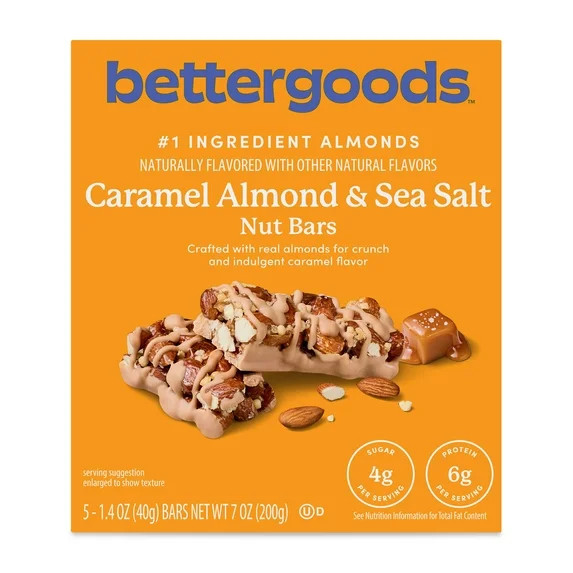 bettergoods Caramel Almond & Sea Salt Nut Bars, 1.4 oz, 5 Count | Walmart (US)