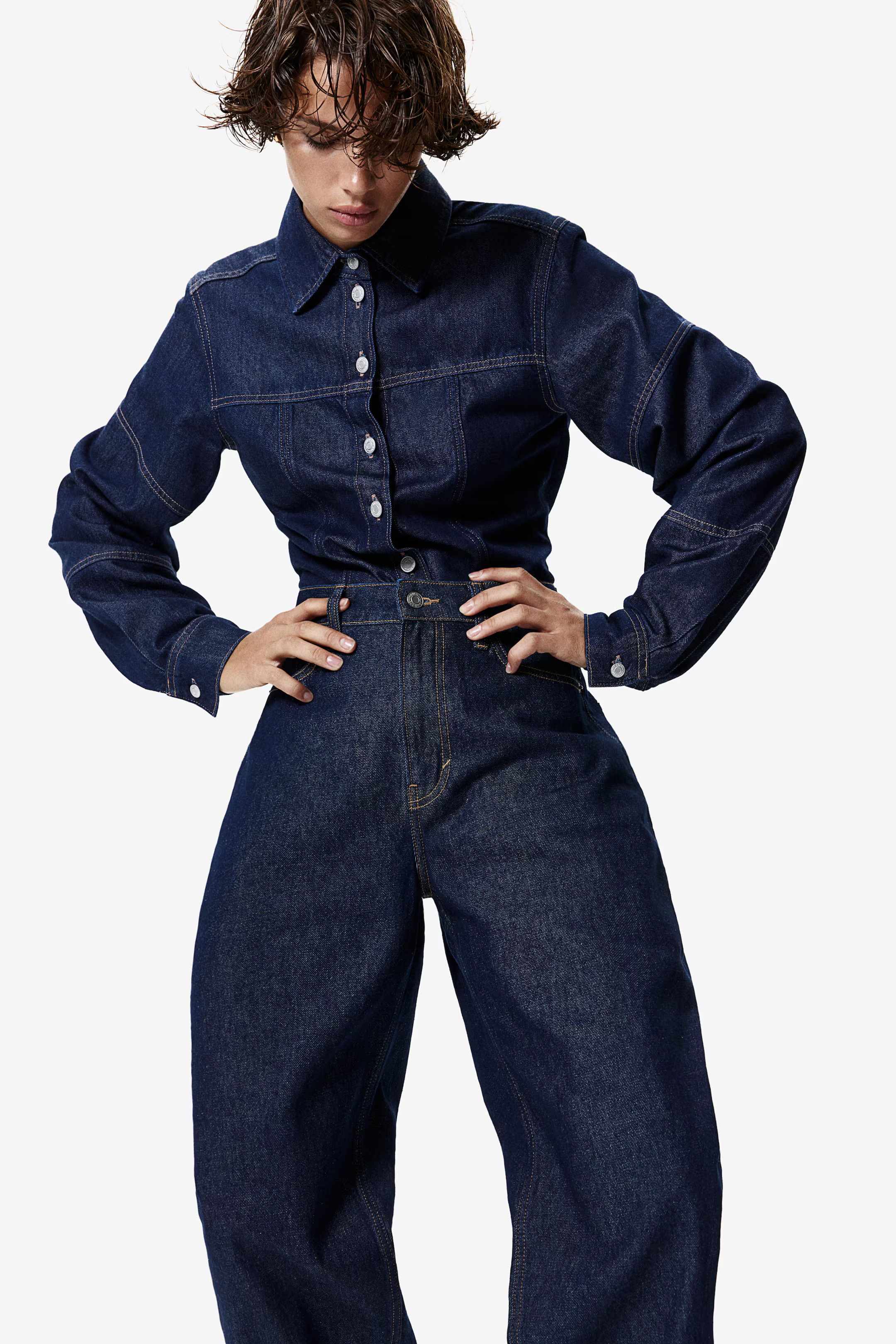 Denim shirt - Dark denim blue - Ladies | H&M GB | H&M (UK, MY, IN, SG, PH, TW, HK)