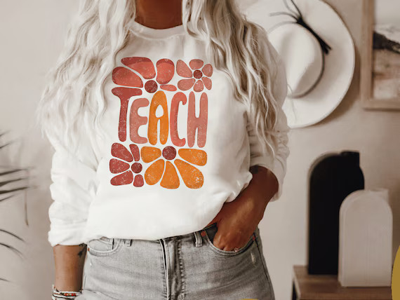 Teach Sweatshirt Retro Daisyteach Pullover Retro Teach T - Etsy | Etsy (US)
