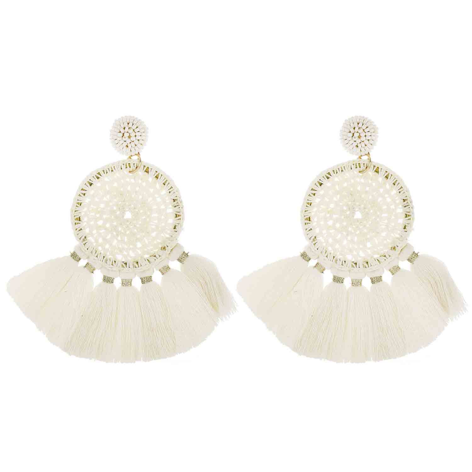 Ivory Crochet Tassel Earrings | Panacea