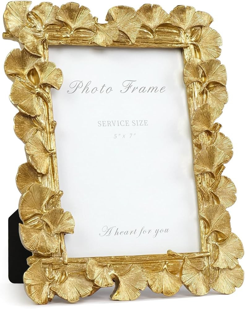 5x7 Picture Frame Vintage Gold Frames, Ornate Leaf Textured Hand-Crafted Resin with Glass Front, ... | Amazon (US)