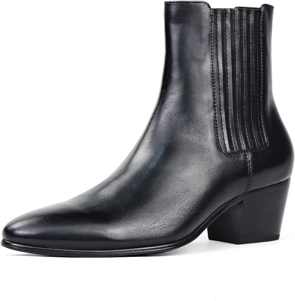 OSSTONE Men Chelsea Ankle Boots Leather Chukka Boots Calfskin Casual Heel Retro Dress Boots JY058... | Amazon (US)