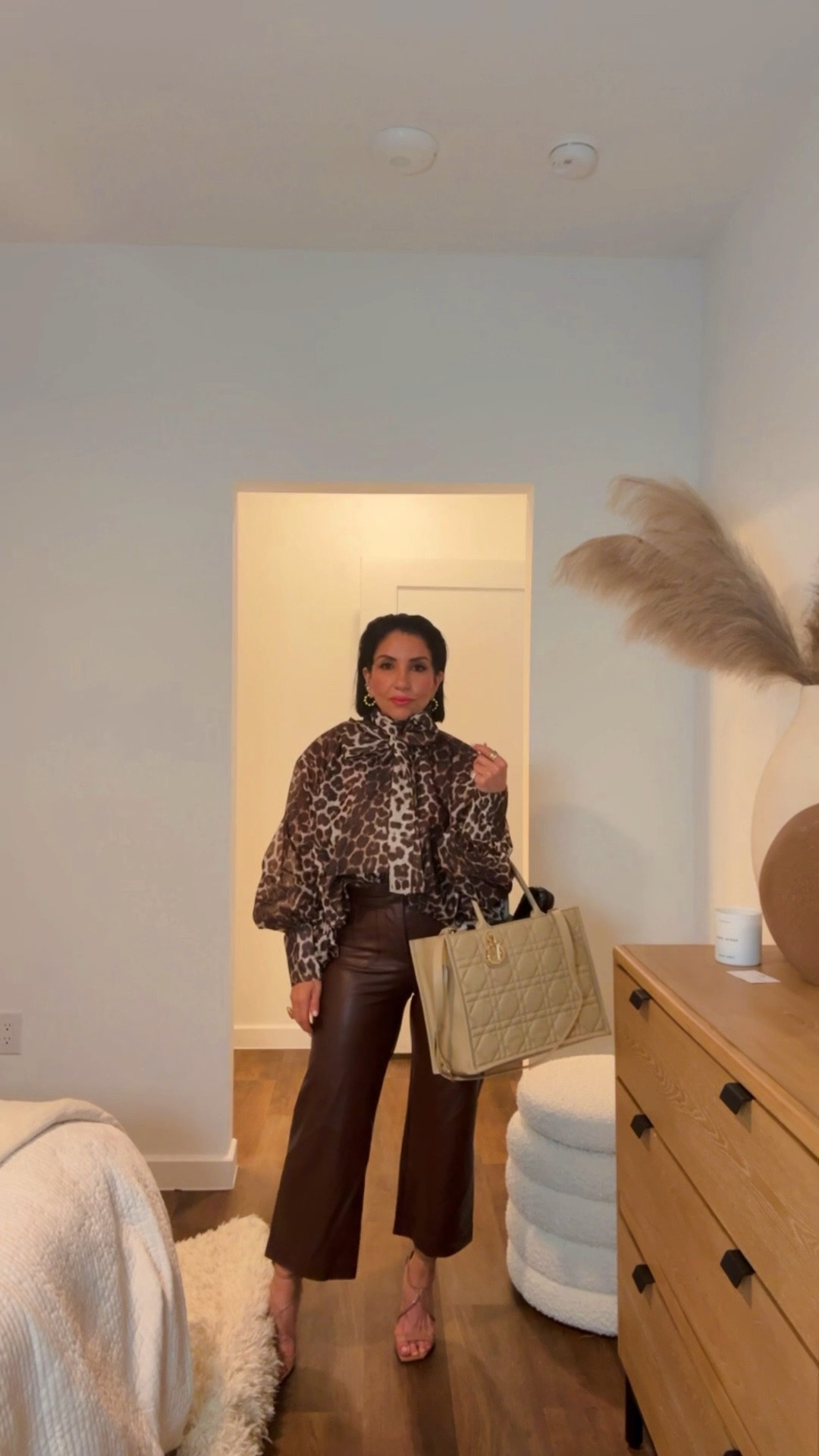 Leopard Top
Brown Leather Pants 
Rose water Lipstick 
Malibu shade lip oil 
Nude Heels 

#LTKOver40 #LTKBeauty #LTKStyleTip