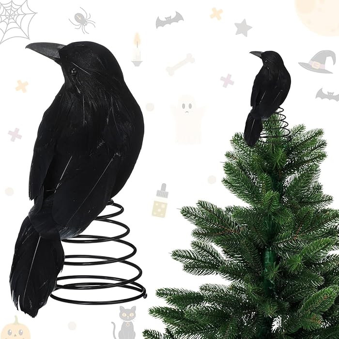 Halloween Crow Mini Tree Topper, Black Crows Ornaments with Metal Spring Base, Spooky Halloween T... | Amazon (US)