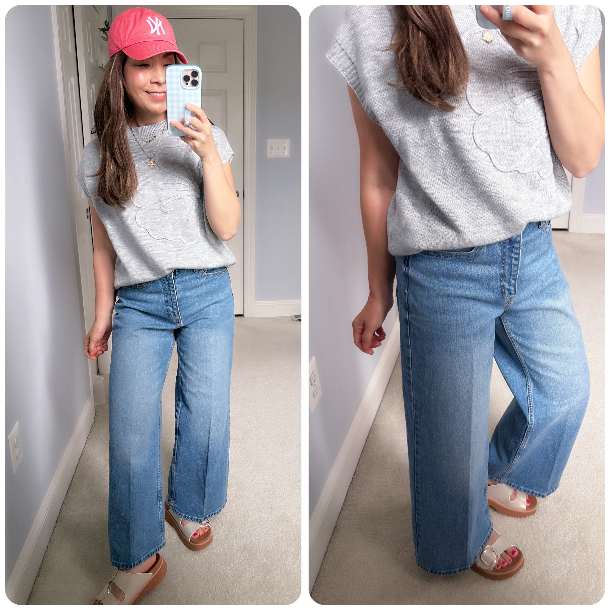 These wide leg jeans are perfect for petite ladies! I’m 5’3” and hits right at my ankle!!