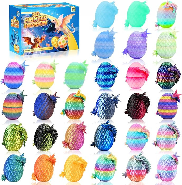 30PCS 3D Printed Dragon Eggs with Dragon Inside, Mini Animals Party Favors for Kids, Flexible Art... | Amazon (US)